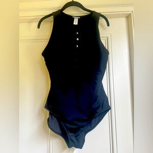 Andie Swim The Full Coverage Malibu one-piece black snap-front swimsuit